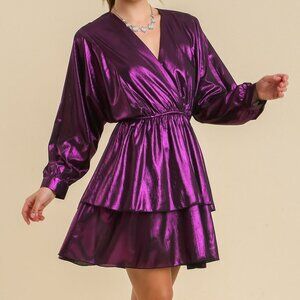 Umgee Metallic Purple Tiered Dress Tunic